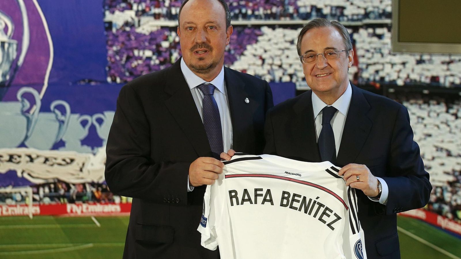 Foto: Florentino Pérez y Rafa Benítez, en la presentación del técnico como entrenador del conjunto blanco.
