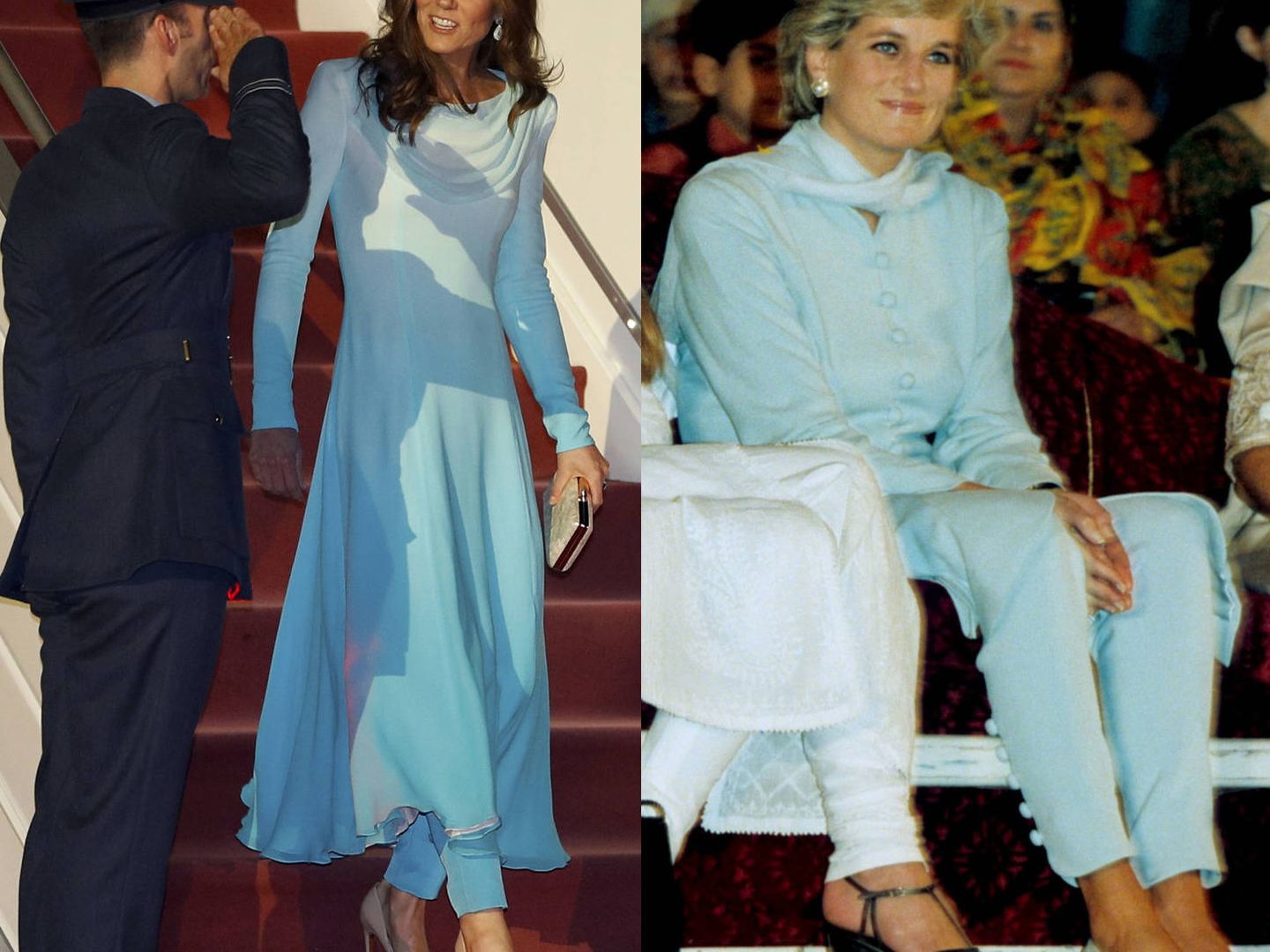 Diana de Gales en Pakistán en 1996 / Kate Middleton en Pakistán este lunes. (Cordon Press / Reuters)
