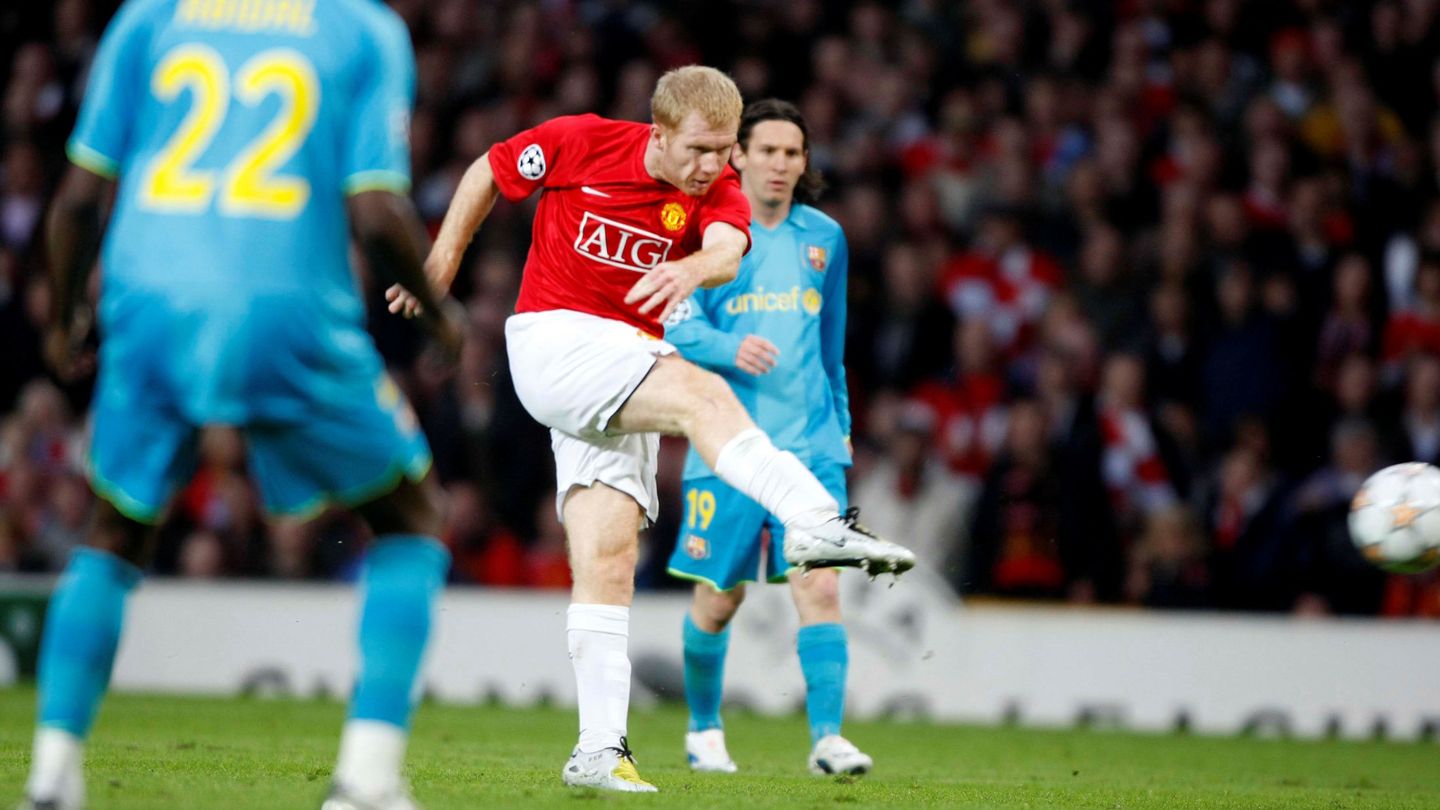 Paul Scholes marca el 1-0 en la victoria del 2008. (Reuters/Albert Gea).