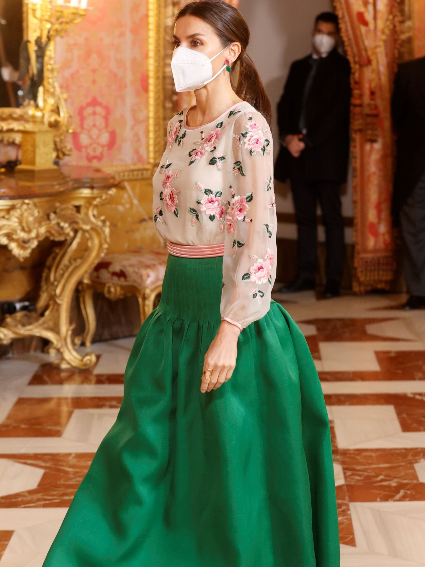 La reina Letizia, durante la recepción al cuerpo diplomático en el Palacio Real de Madrid en 2022. (EFE/Pool/Juan Carlos Hidalgo)