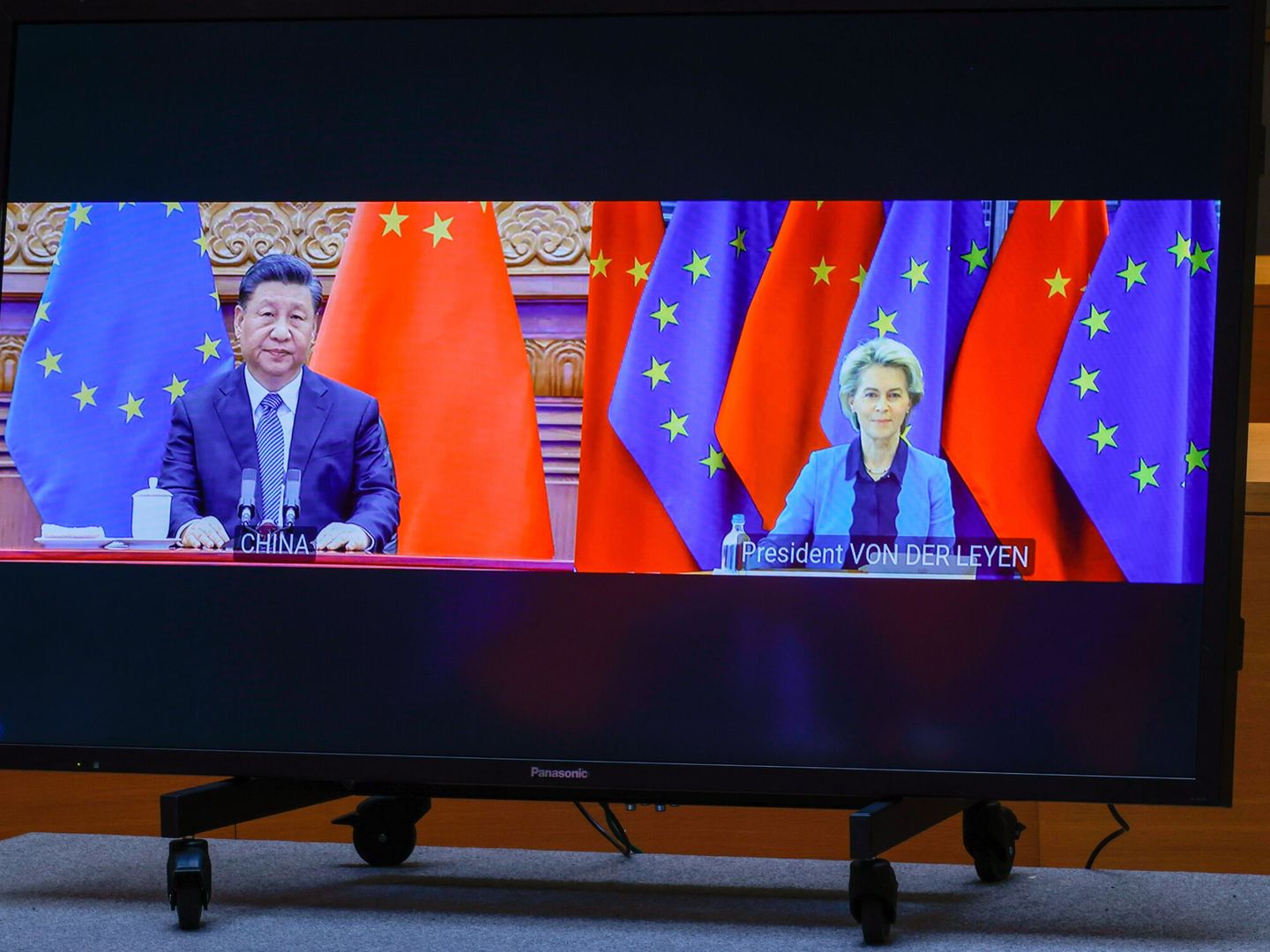 Reunión por videoconferencia entre la Unión Europea y China. (EFE)