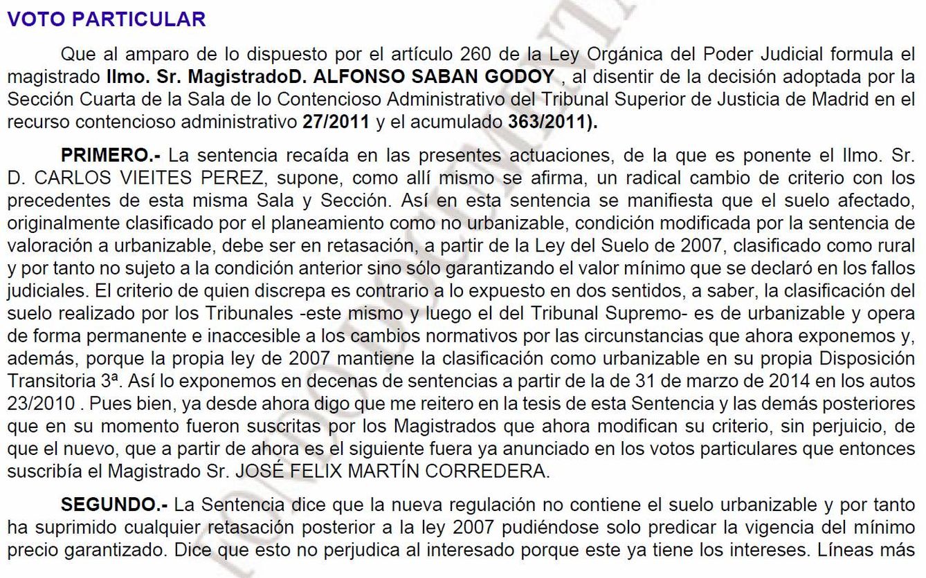  Voto particular del exmagistrado Alfonso Sabán en una sentencia de 2014.