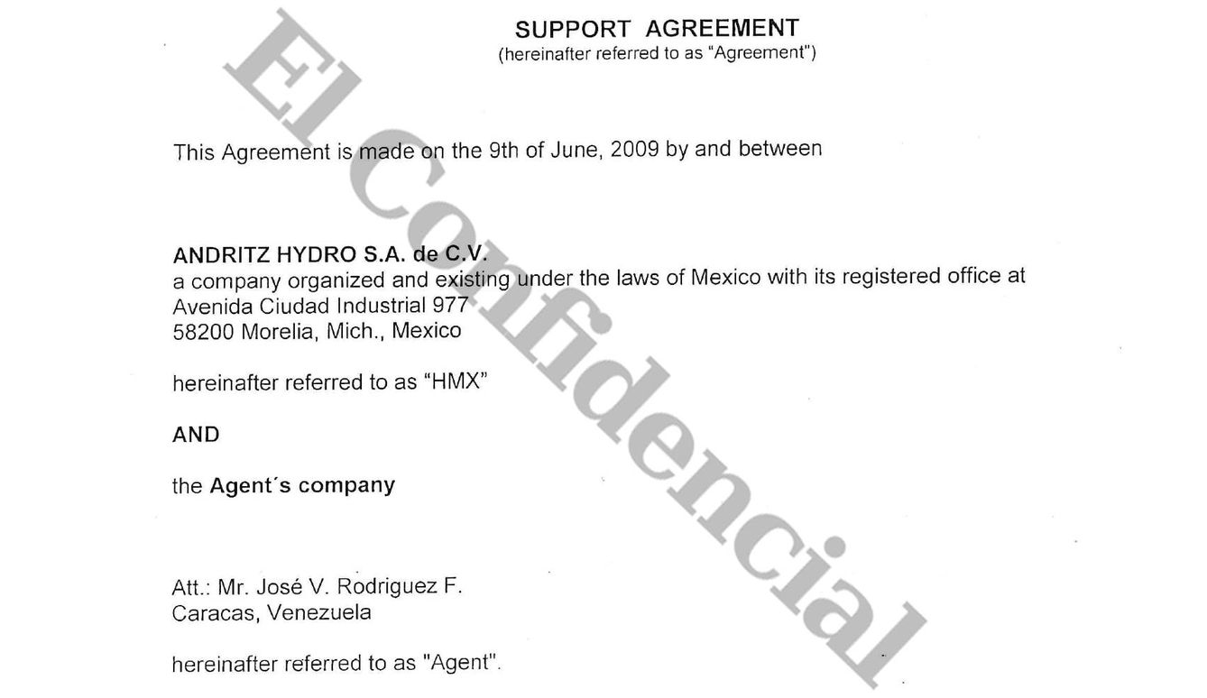 Captura del contrato firmado por Andritz y uno de los consultores.