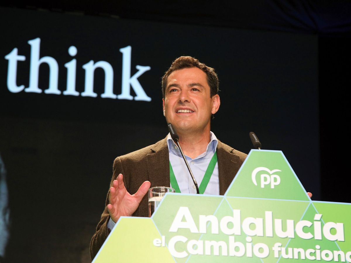 Foto: Juan Manuel Moreno interviene en el Congreso del PP de Andalucía. (EFE)
