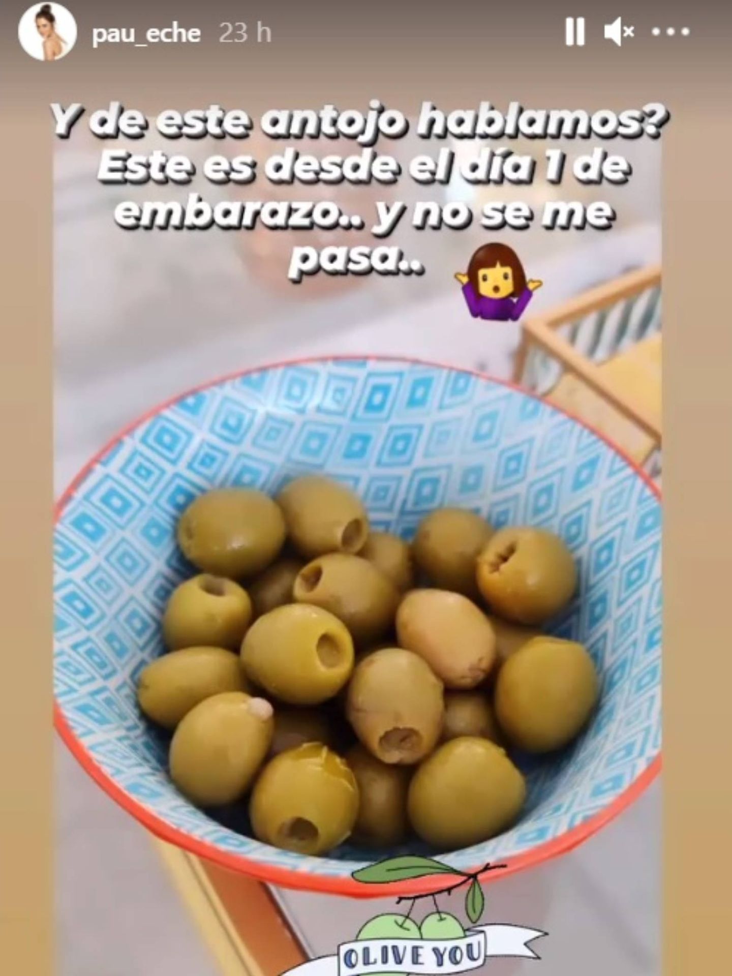 Paula Echevarría confiesa que tiene antojo de aceitunas desde el primer día. (Instagram @pau_eche)