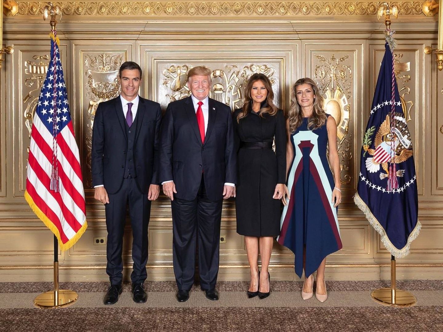 Pedro Sánchez, Donald y Melania Trump y Begoña Gómez en Nueva York. 