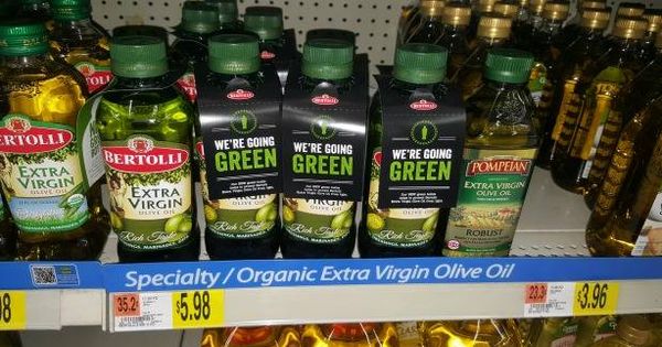 Foto: Aceites de oliva virgen extra en un lineal de EEUU, en una imagen de 2016. (www.groceryshopforfreeatthemart.com)