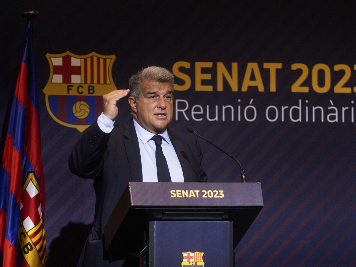 Foto: El presidente del Barça, Joan Laporta, en un acto del club. EFE
