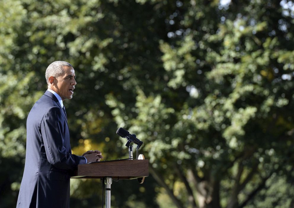 Foto: Obama explica los ataques contra posiciones del Estado Islámico (EI) en Siria en los jardines de la Casa Blanca, Washington (Efe).