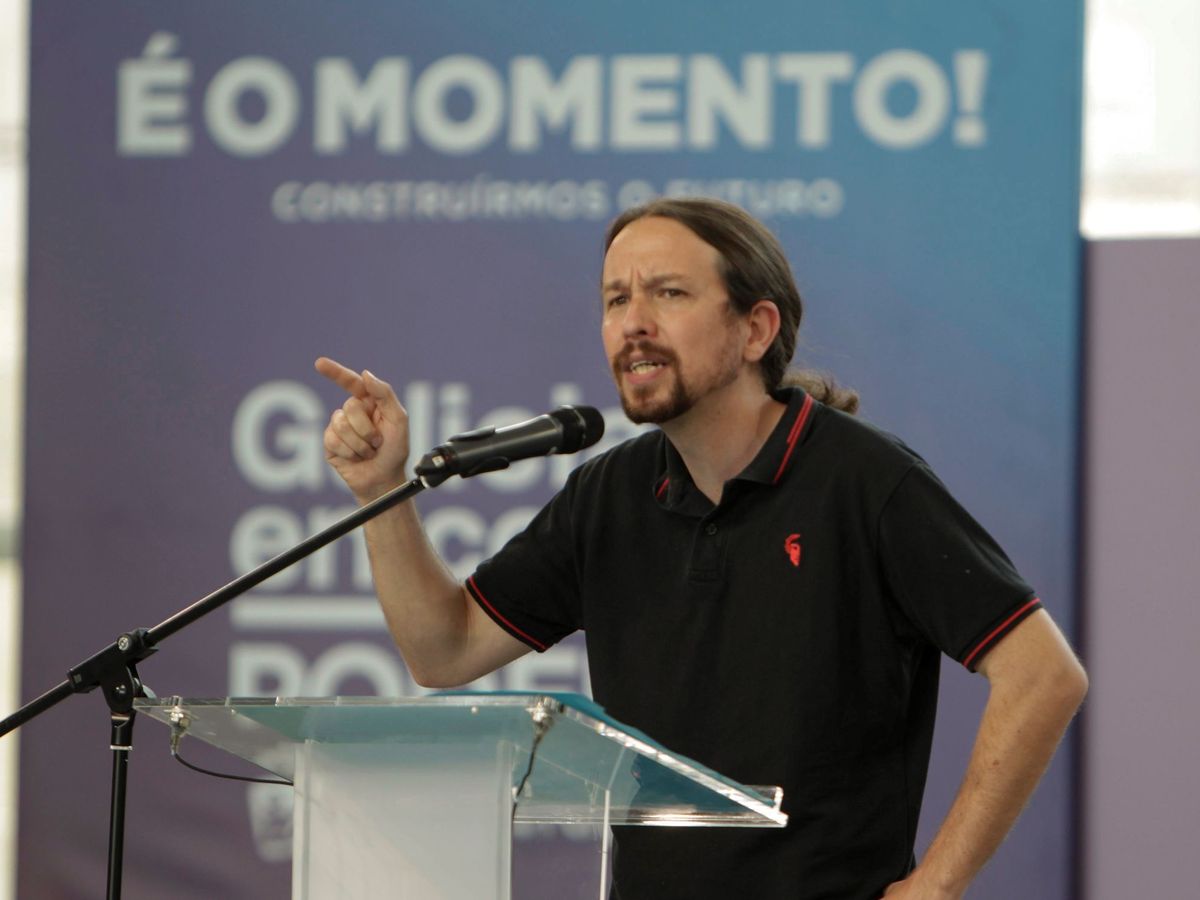 Foto: El secretario general de Podemos, Pablo Iglesias, este domingo en Vigo durante un mitin de Galicia en Común. (EFE)