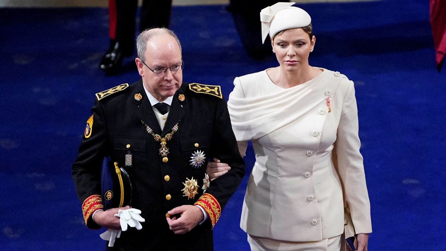 Prince Albert II and Princess Charlene of Monaco at the coronation of King Charles III and Queen Camilla at Westminster Abbey, London. Saturday May 6, 2023. Andrew Matthews Pool via REUTERS