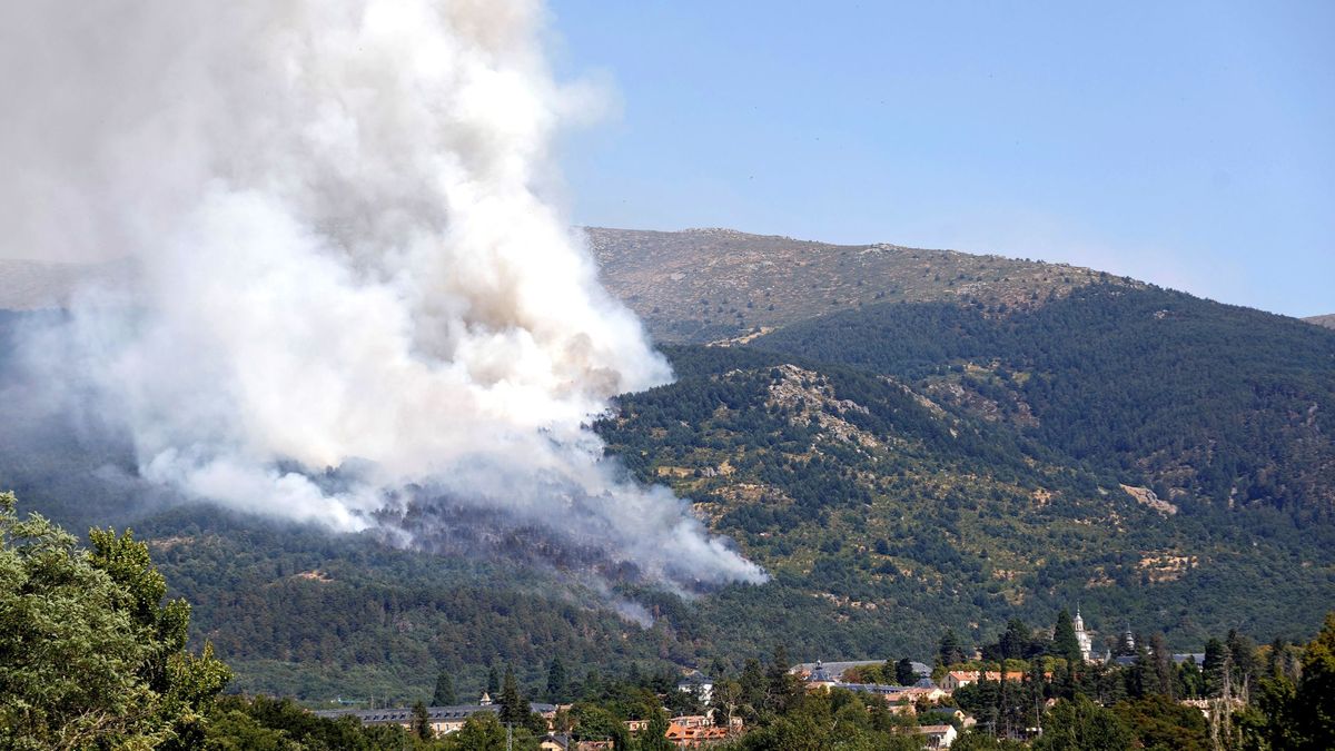 Los bomberos frenan el fuego de La Granja (Segovia) pero trabajan "sin bajar la guardia"