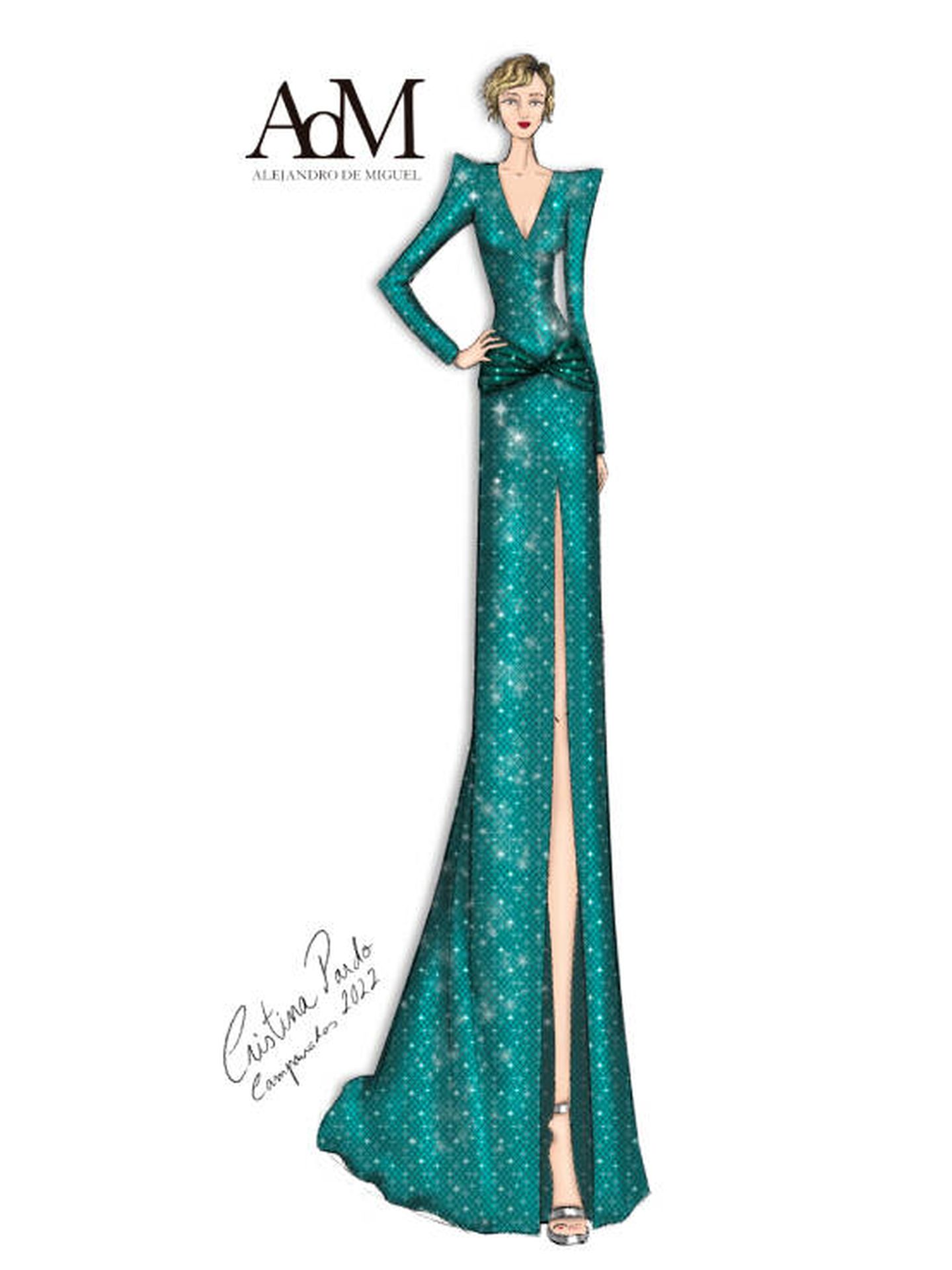 Boceto del vestido de Cristina Pardo para las campanadas 2022. (Cortesía)