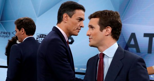 Foto: Rivera, Sánchez y Casado, en el debate de Atresmedia. 