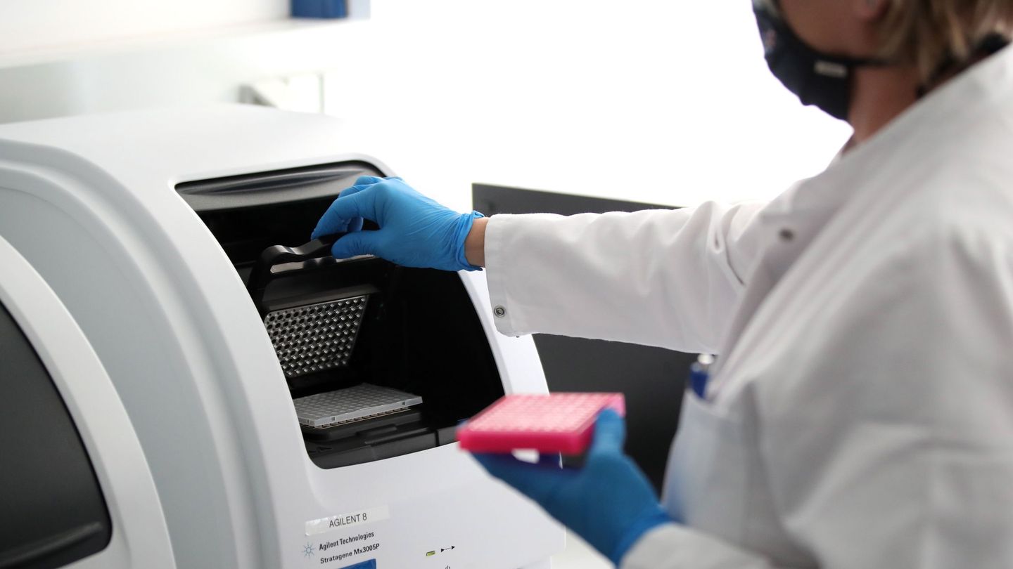 Una empleada introduce la muestra de PCR en la máquina. (EFE / EPA)