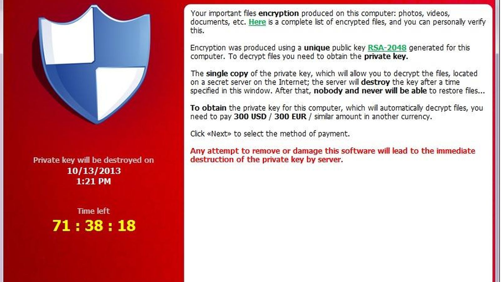 Foto: Ejemplo de 'ransomware', el virus que bloquea el ordenador