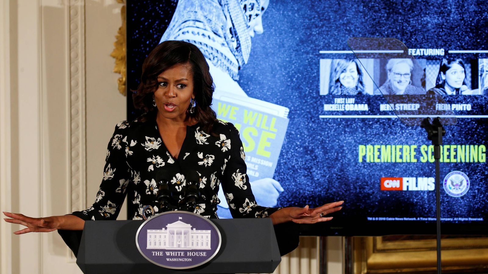 Foto: Michelle Obama pronuncia un discurso durante un evento en Washington, el 11 de octubre de 2016 (Reuters).