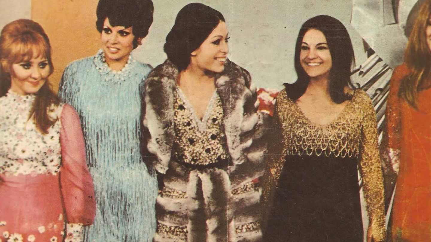 Massiel, como anfitriona por ganar Eurovisión en 1968, junto a Salomé y otras participantes en 1969. (Cortesía/Unión Europea de Radiodifusión)