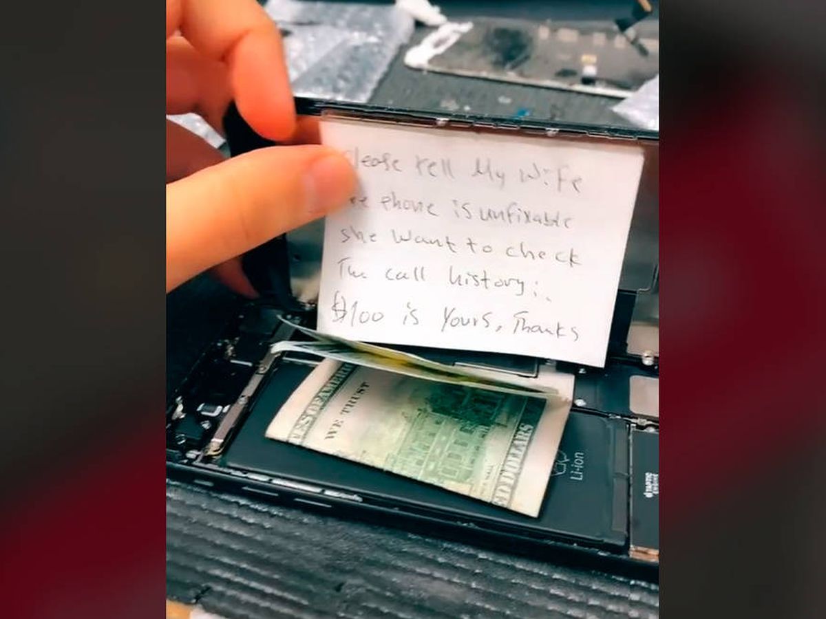 Foto: El marido dejó una nota manuscrita y 100 dólares para no arreglar el teléfono (TikTok)