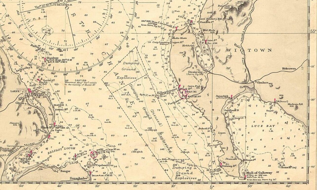 Carta de navegación de principios de siglo XX con la localización del 'vertedero'. 