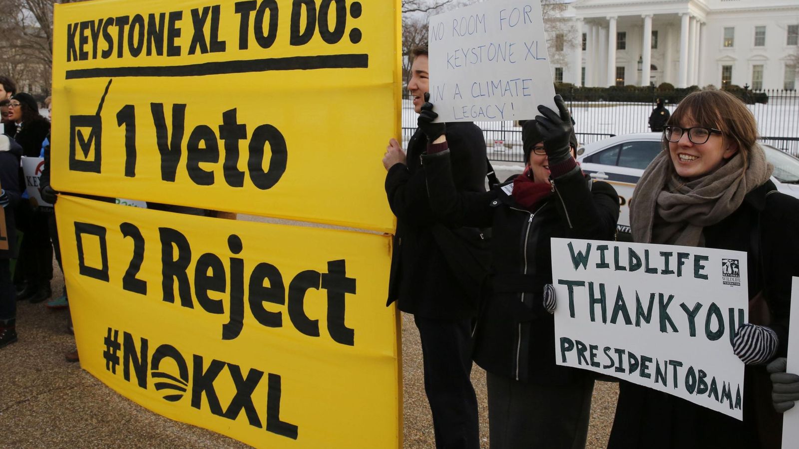 Foto: Partidarios del veto al proyecto de Keystone frente a la Casa Blanca. (Reuters)