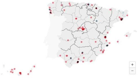 Mapa de las localidades donde han tocado el Gordo y los demás premios de la lotería de Navidad 2022