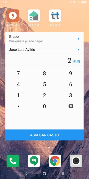 Una de las ventajas de Settle Up es el widget que podemos tener en la pantalla de nuestro teléfono móvil (Fuente: José Luis Avilés)