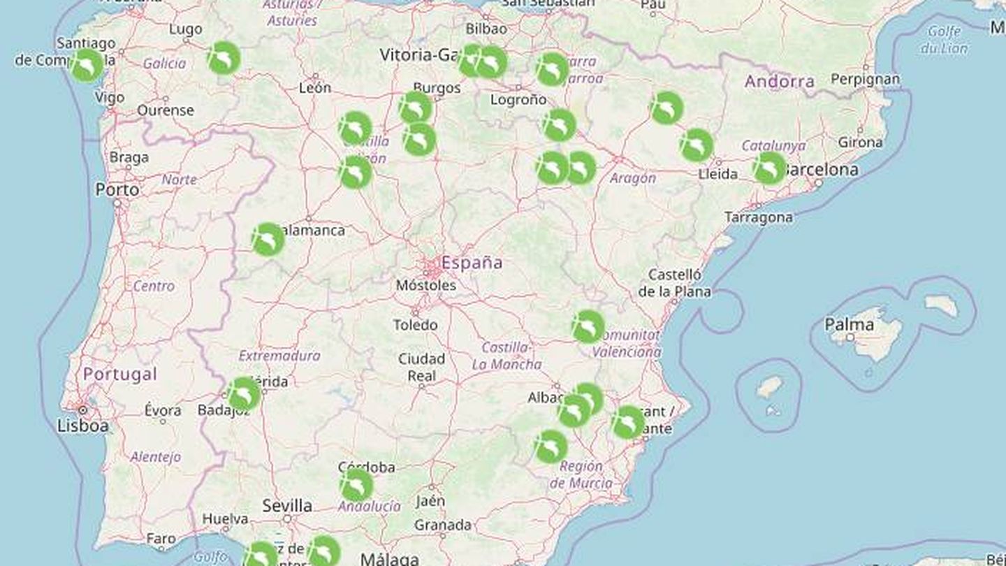En verde, las Rutas del Vino en España. (ACEVINI)