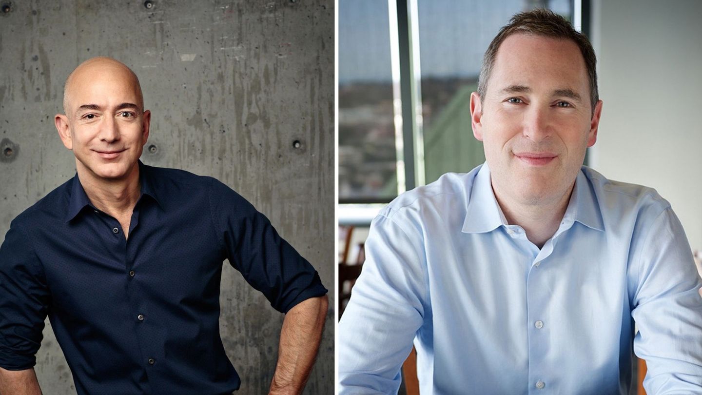 fundador de Amazon, Jeff Bezos y su sucesor, Andy Jassy (EFE)