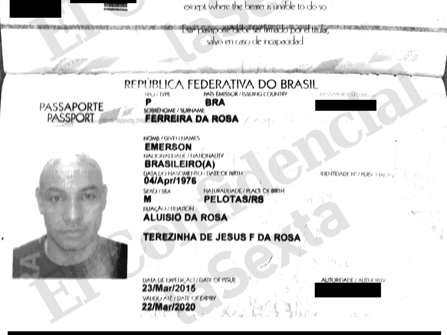 El pasaporte de Emerson, tal y como consta en en los archivos de Mossack Fonseca