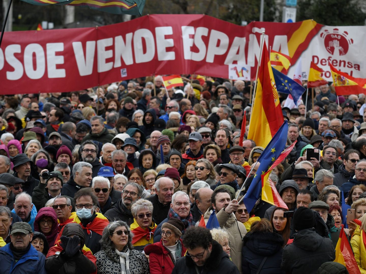 Manifestantes contra la amnistía este sábado en Madrid. (Europa Press/Fernando Sánchez) 