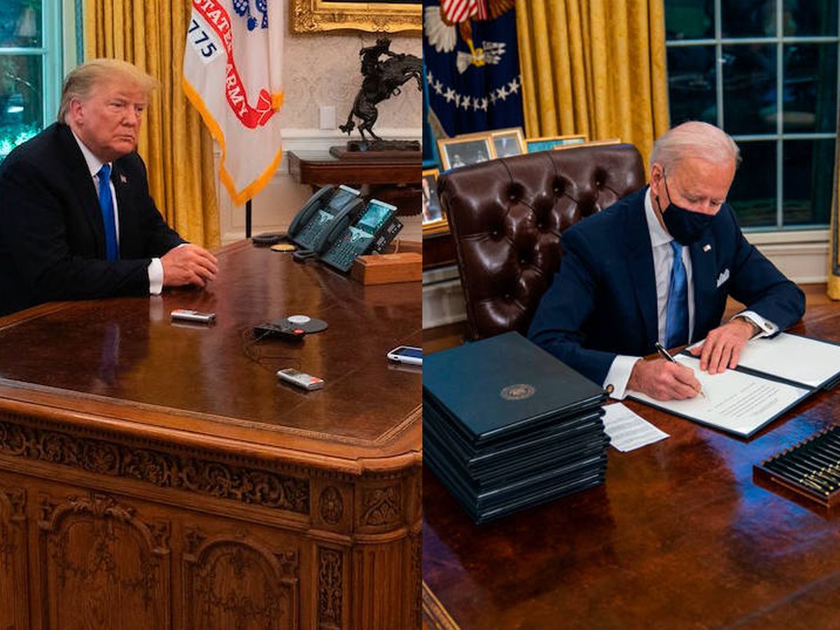Foto: El botón que Trump tenía en su despacho ha desaparecido con Biden (Twitter)