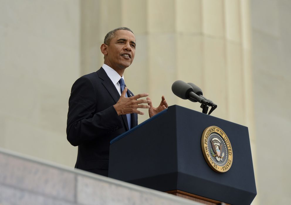 Foto: Obama, durante el discurso del 50º aniversario de la Marcha de Washington (Efe)