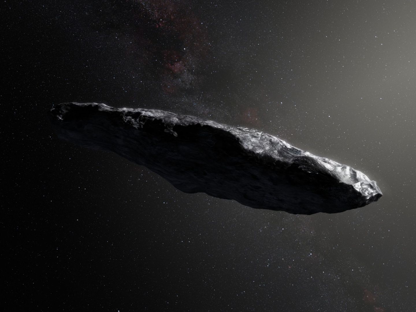 Una recreación artística de 'Oumuamua, el primer objeto interestelar que nos ha visitado. (EFE)