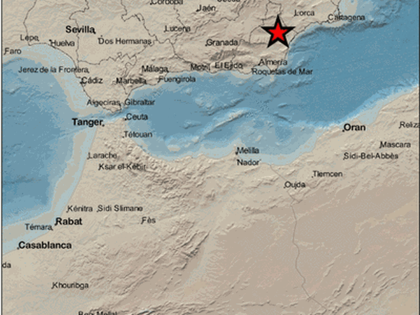 Epicentro del terremoto en las proximidades de Taberno. (IGN)