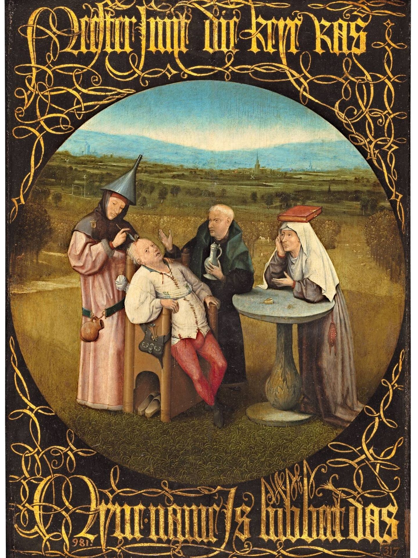 'La extracción de la piedra de la locura'. El Bosco. 1501-05. Museo del Prado.
