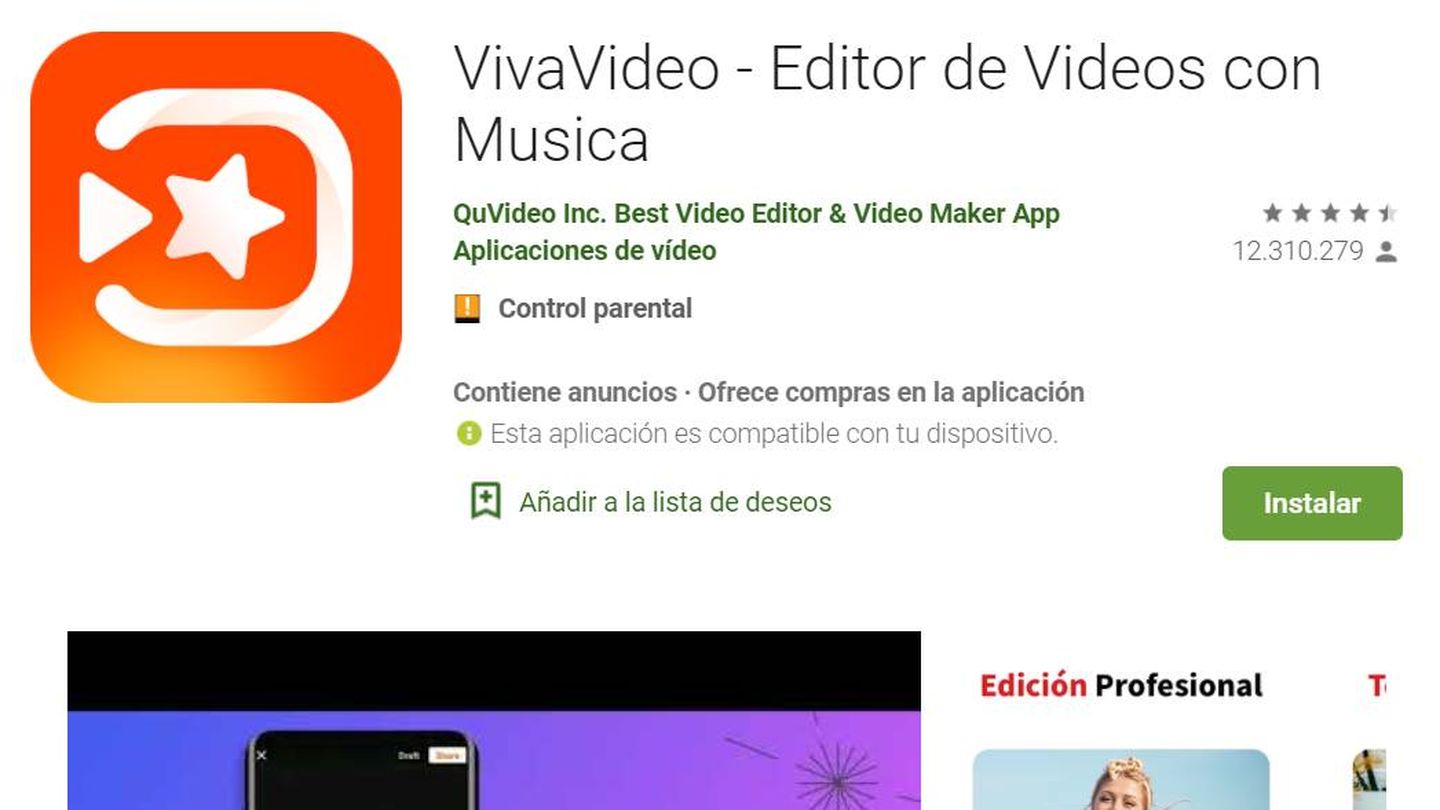 La ficha técnica de la 'app' Viva Video en Google Play 