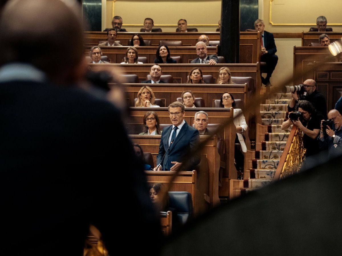 Foto: El líder del PP, Alberto Núñez Feijóo, junto a su grupo parlamentario en el Congreso de los Diputados. (Europa Press/Gabriel Luengas)