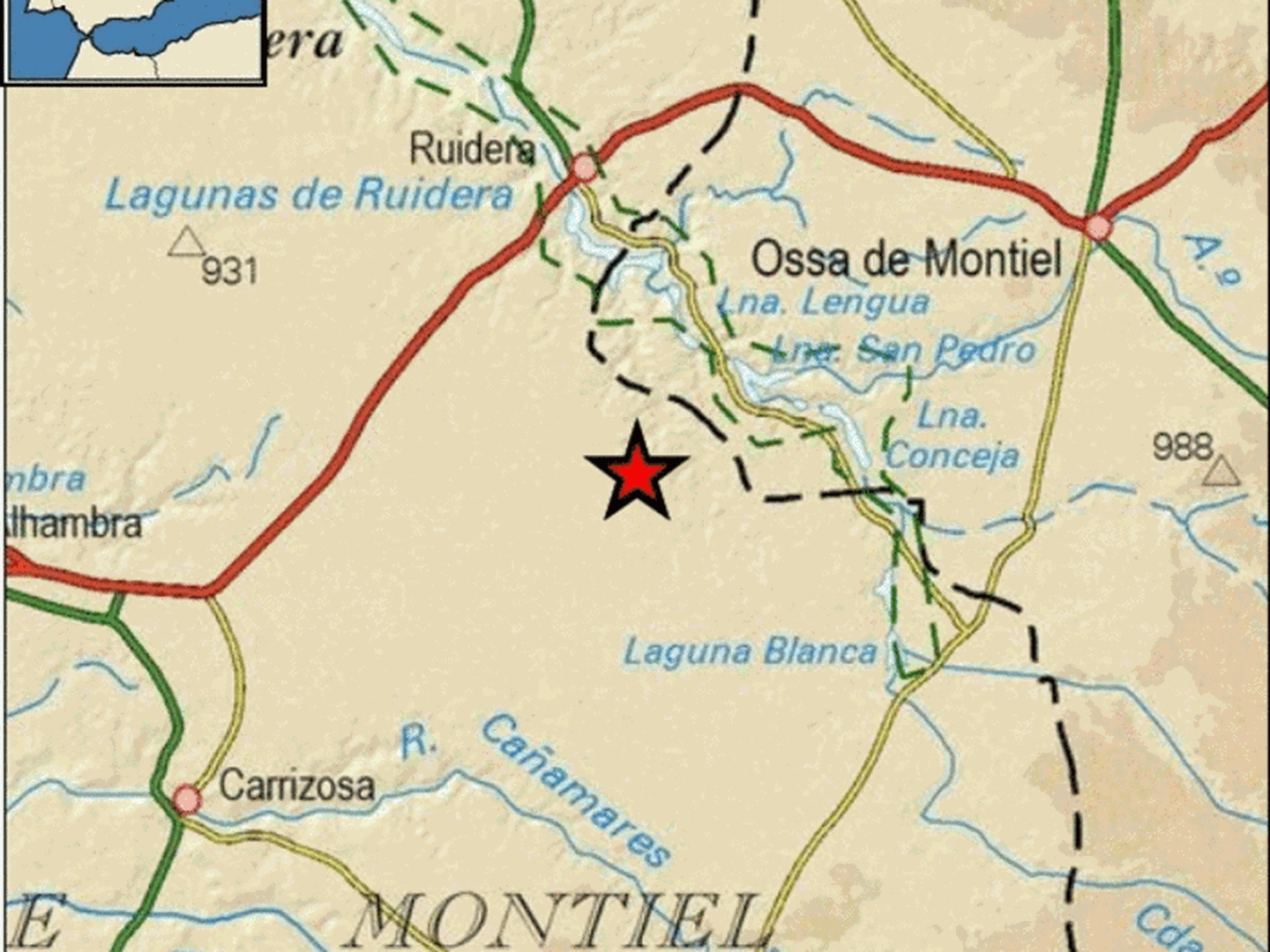 Epicentro del terremoto en las proximidades de Carrizosa. (IGN)