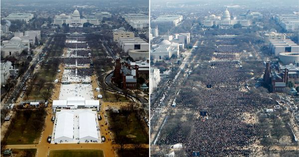 Foto: Investidura de Trump (izquierda) comparada con la investidura de Obama (derecha) en un montaje realizado por la agencia Reuters