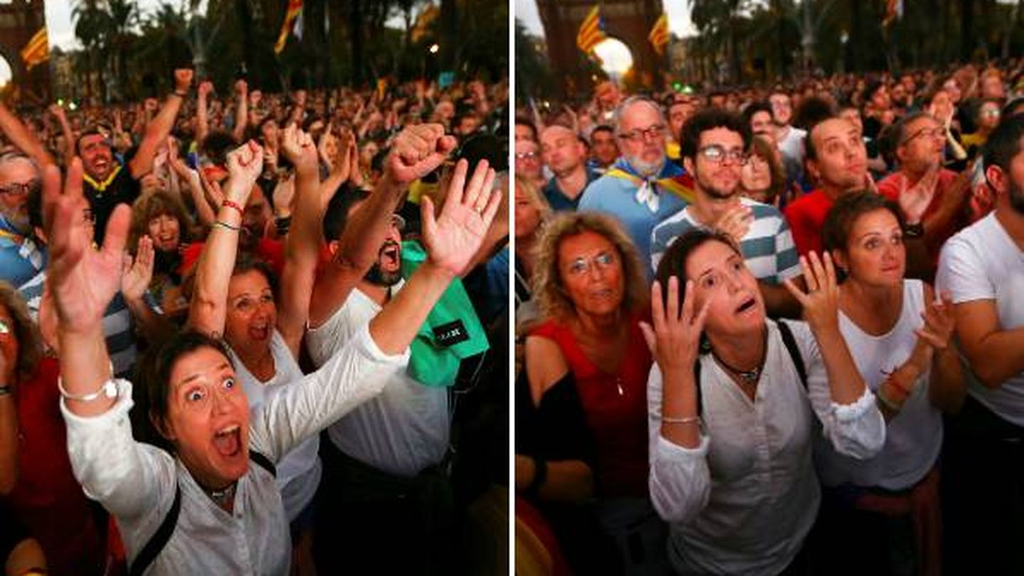 La reacción de una independentista al conocer la declaración temporal de la independencia de Cataluña. (Reuters)