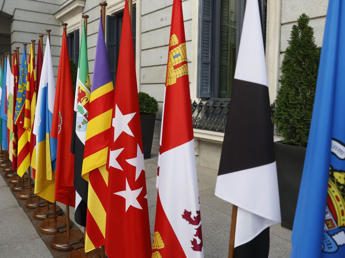 Foto: Vista de las banderas autonómicas en el exterior del Congreso. (EFE/Mariscal)