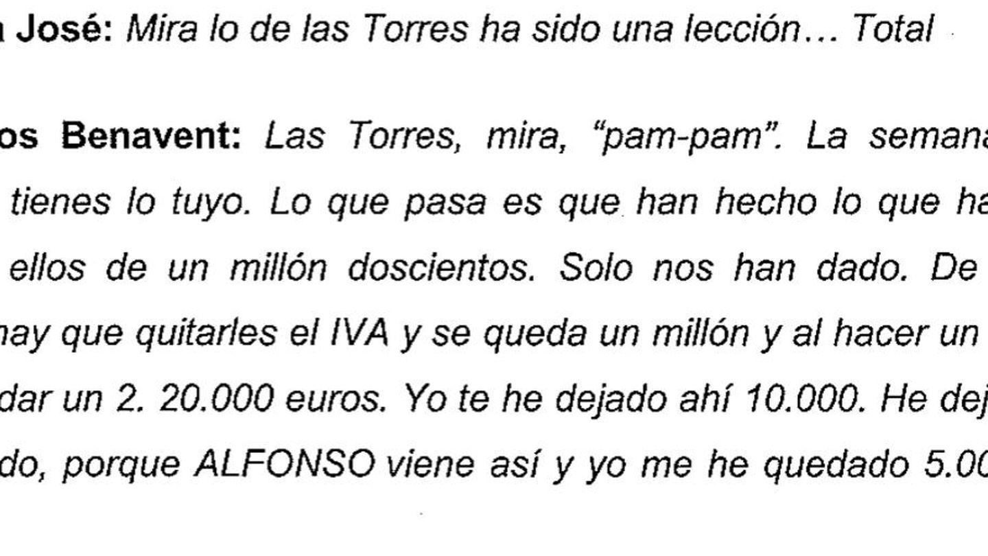 Conversación de Alcón y Marcos Benavent sobre el amaño de un contrato.