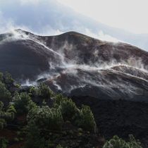Foto: El vapor que emana del volcán de La Palma cuando llueve (EFE/Luis G Morera)