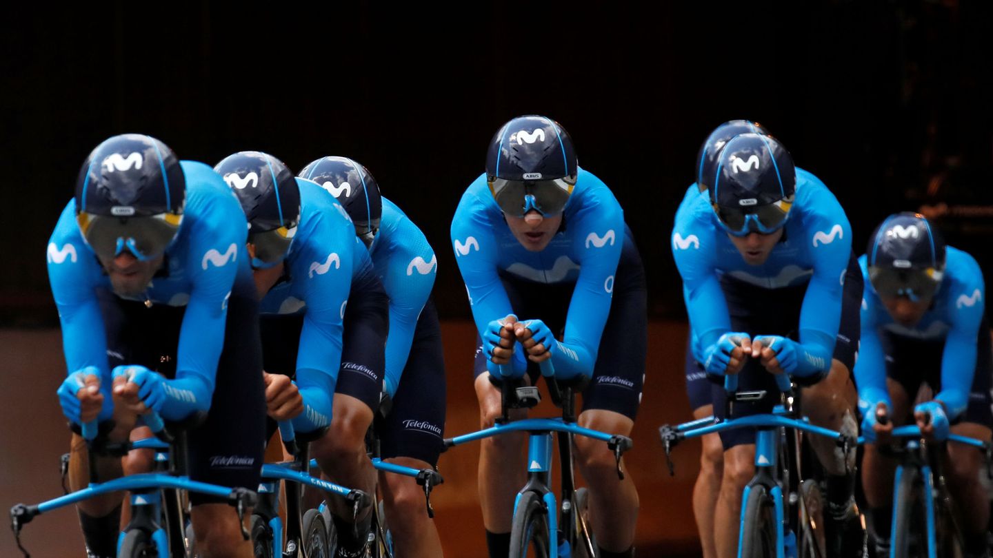Movistar, durante la pasada crono por equipos del Tour de Francia. (Reuters)