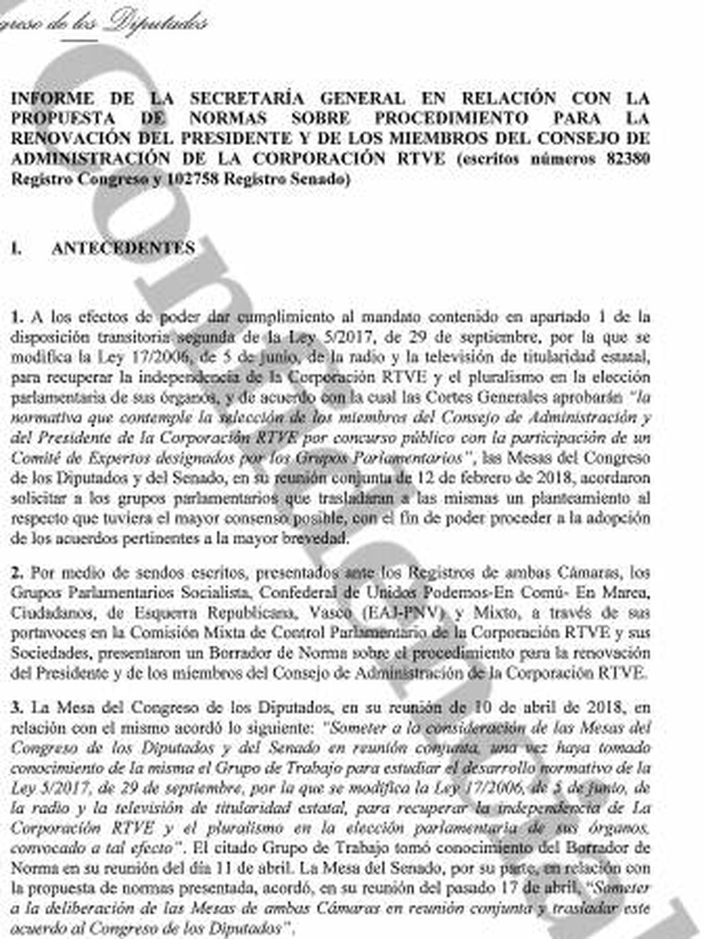 Consulta aquí en PDF el informe de los letrados del Congreso sobre la renovación del consejo de administración de RTVE. (EC)