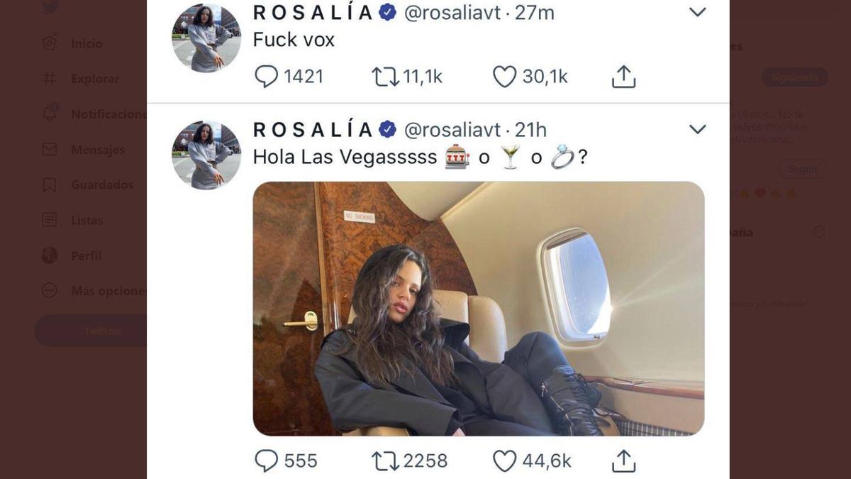 El partido de Abascal responde al "fuck Vox" de Rosalía con un eslogan de la Falange