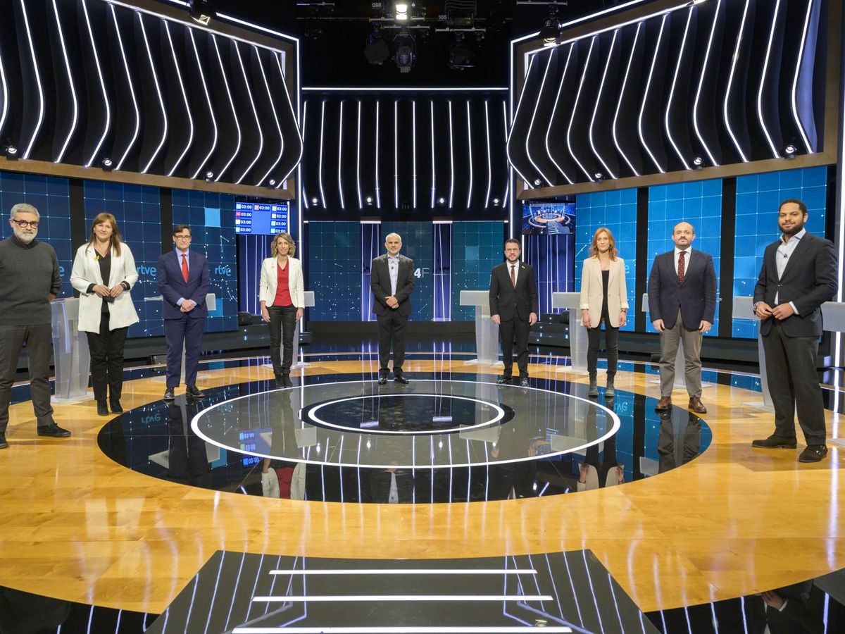 Foto: Los nueve principales candidatos de las elecciones catalanas. (RTVE)