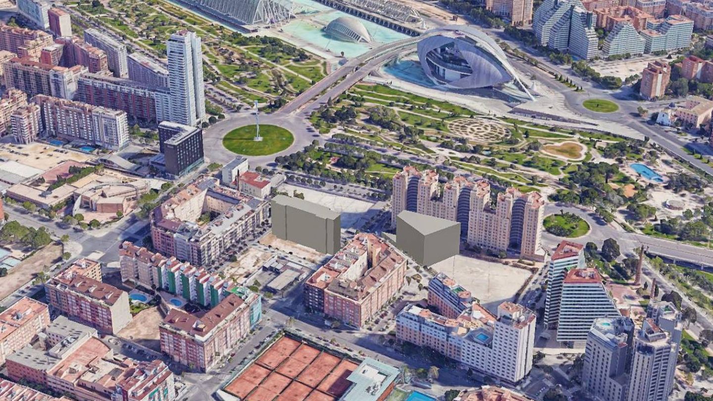 El edificio simulado de la izquierda es el solar que el ayuntamiento quiere ceder a Guadalmedina. 