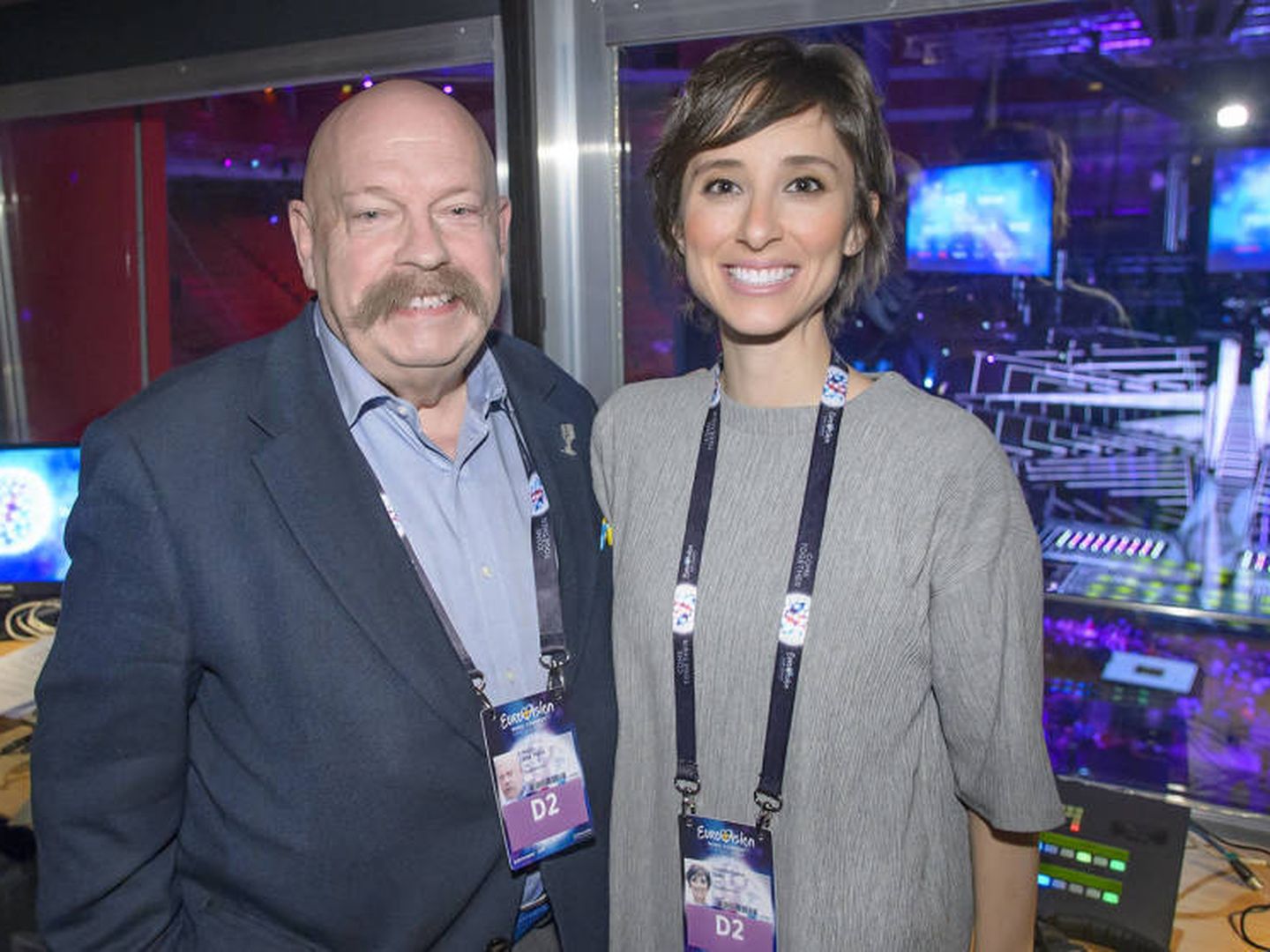 José María Íñigo y Julia Varela, en el Festival de Eurovisión de 2016 en Estocolmo. (RTVE)